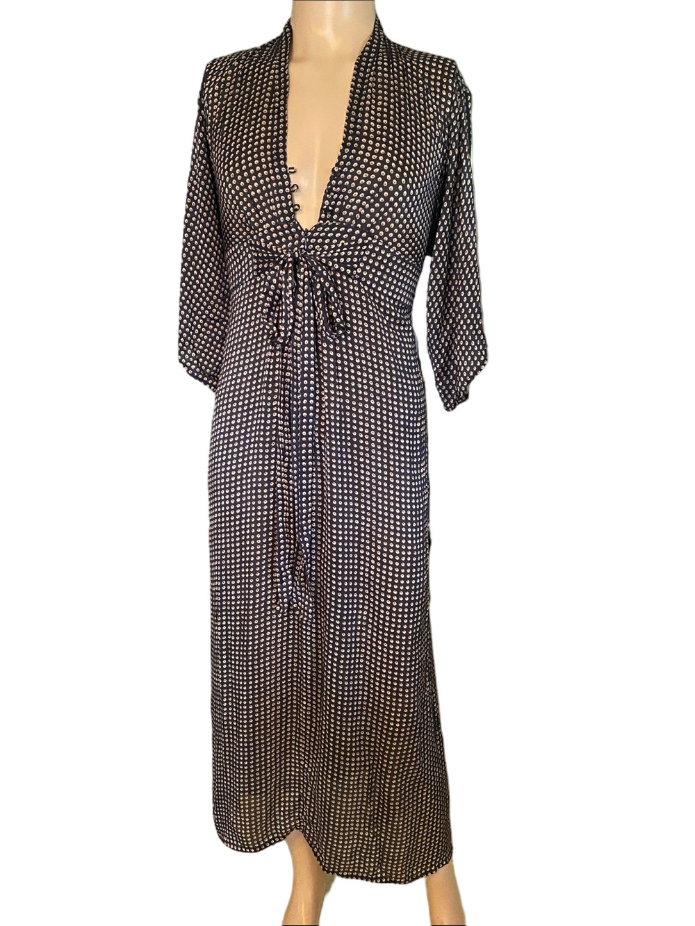 Natalie Martin Black and White Polka-Dot Tie-Front Maxi Dress